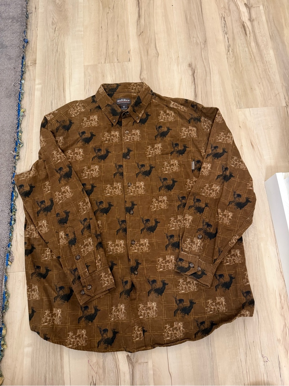 Woolrich Brown Button-Down Shirt with Black Wildlife Print